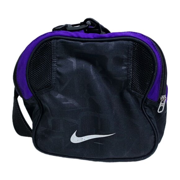 Nike Gym Duffle Bag Shoulder Strap Swoosh Purple Black Carry On Travel Overnight - Picture 3 of 8